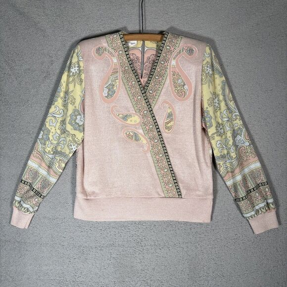 Philippe Marques Petite Women’s Size 8 Mixed Media Sweater Blush Pink Boho Retro - Picture 1 of 16